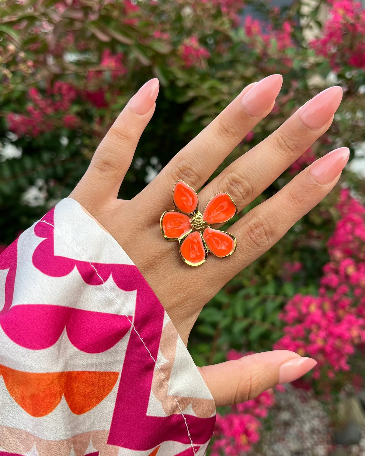 Bague "ROSY" · Rouge/orangé - Bleu Saphir