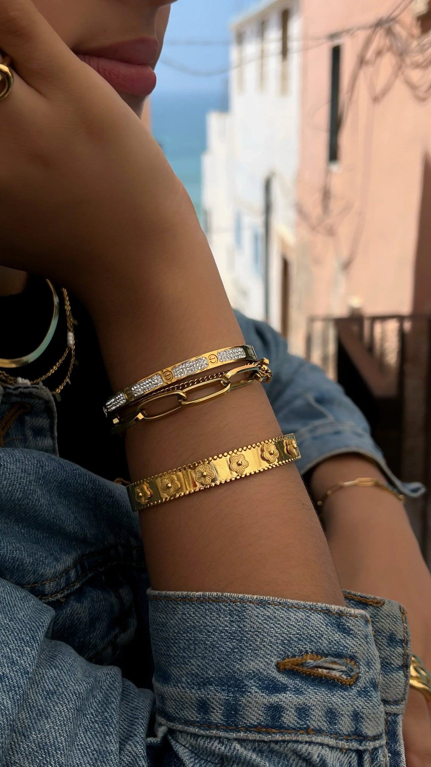 Bracelet jonc "FLEUR" - Bleu Saphir