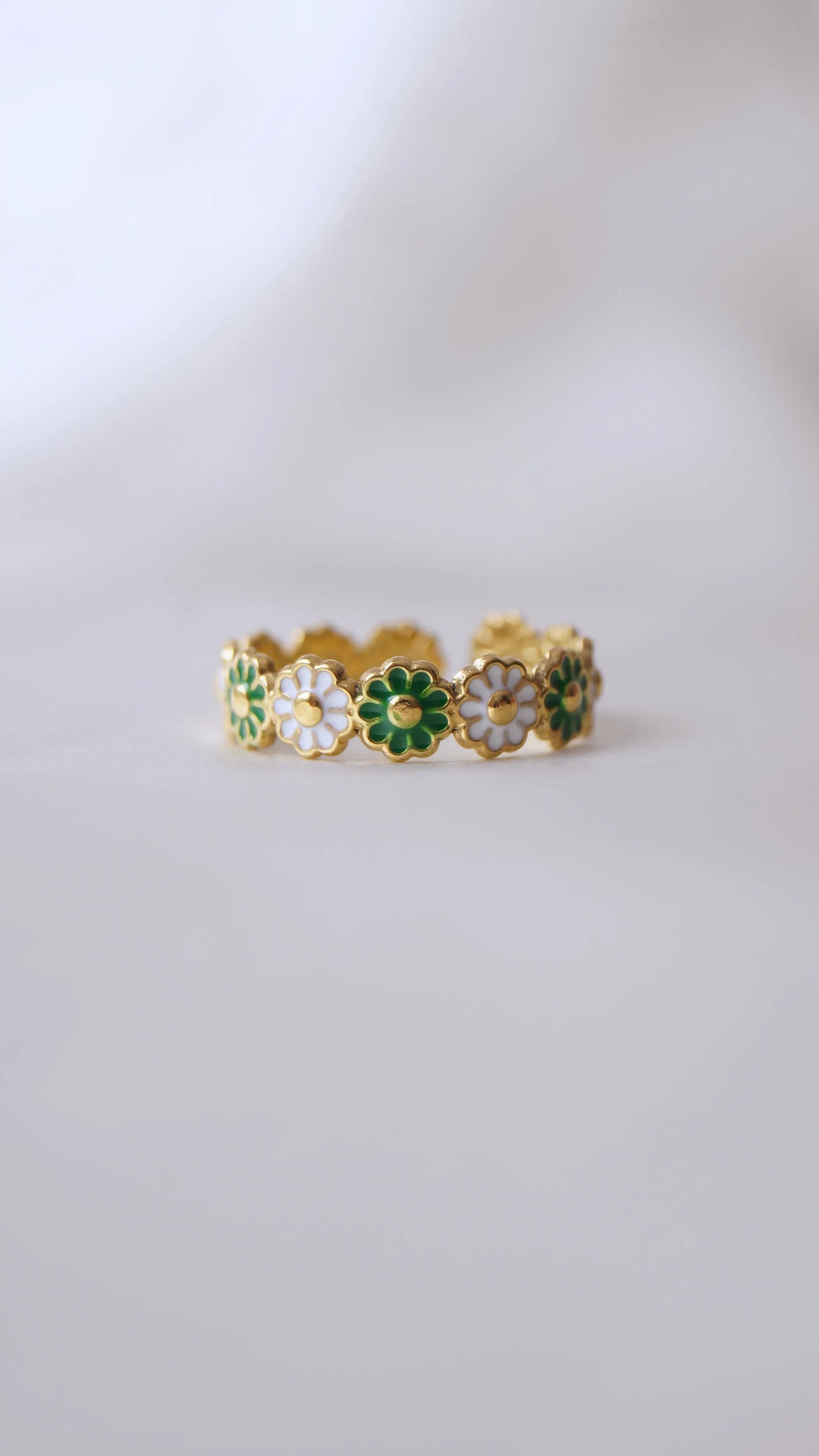 Bague "MARGUERITE" · Blanche et verte - Bleu Saphir
