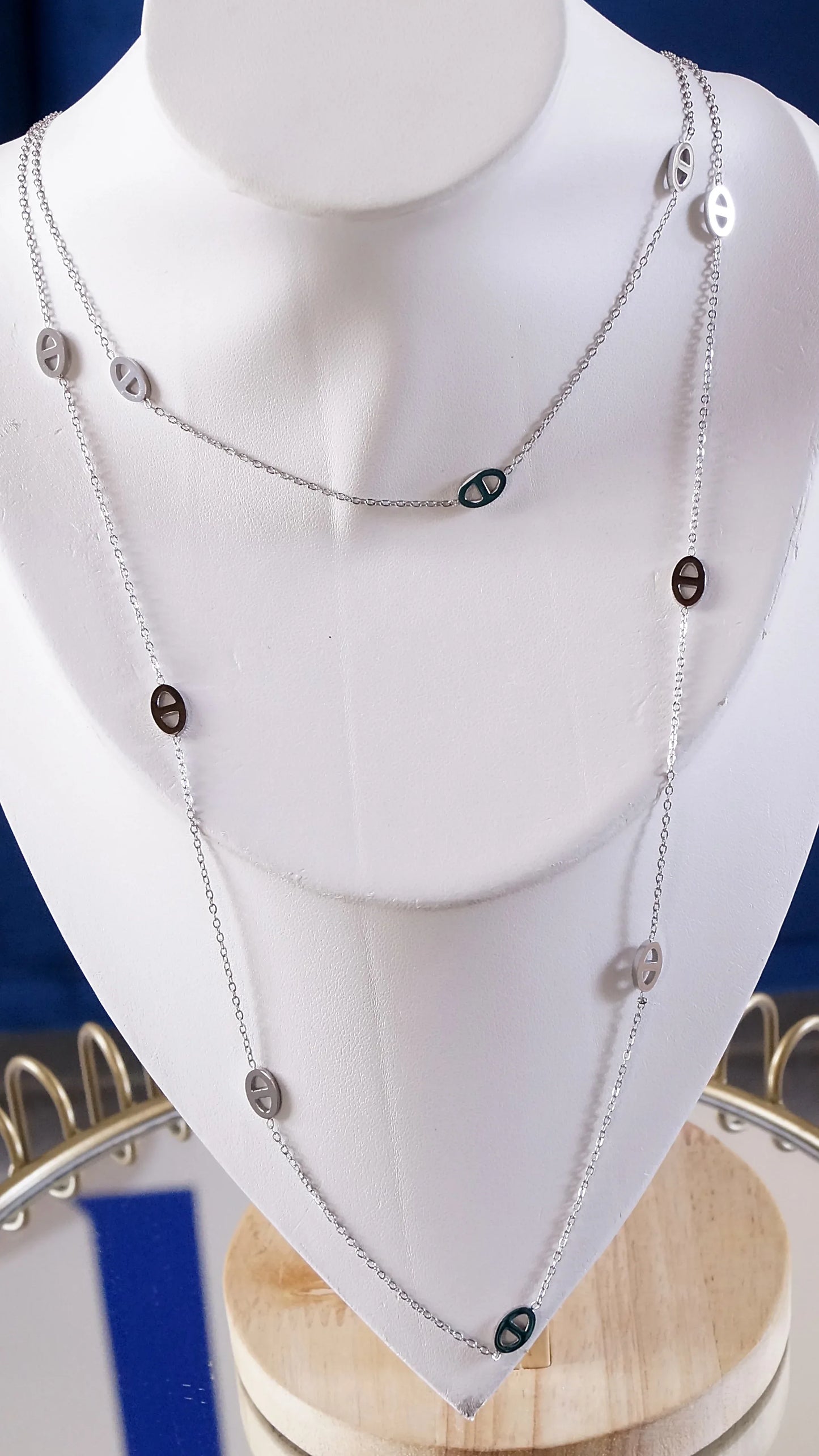 Collier sautoir "CLARA" · Argenté - Bleu Saphir