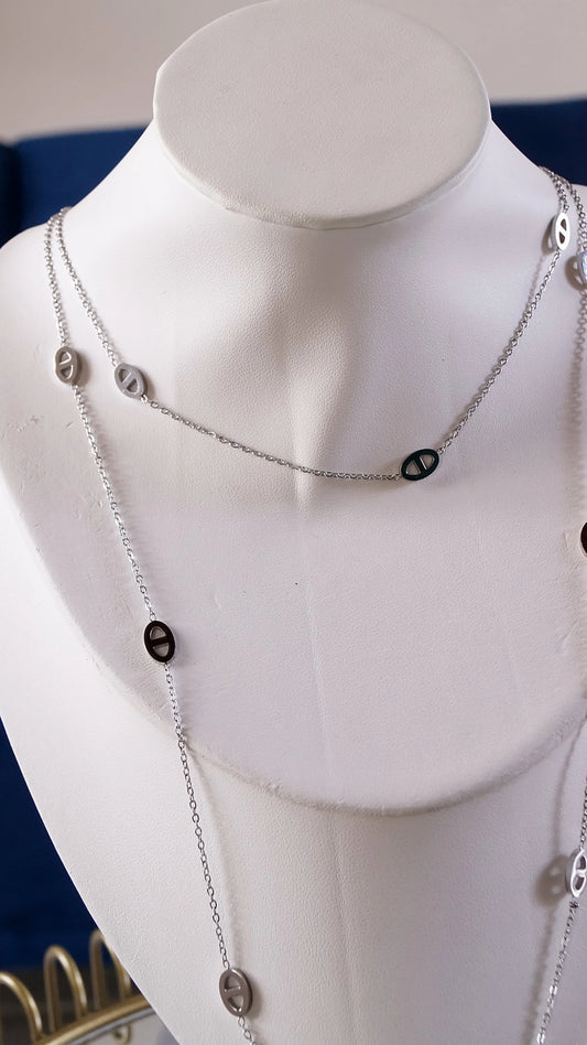 Collier sautoir "CLARA" · Argenté - Bleu Saphir