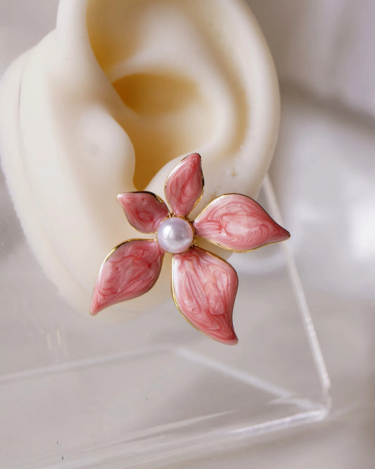 Boucles d'oreilles "FLOWER" · Rose pêche - Bleu Saphir
