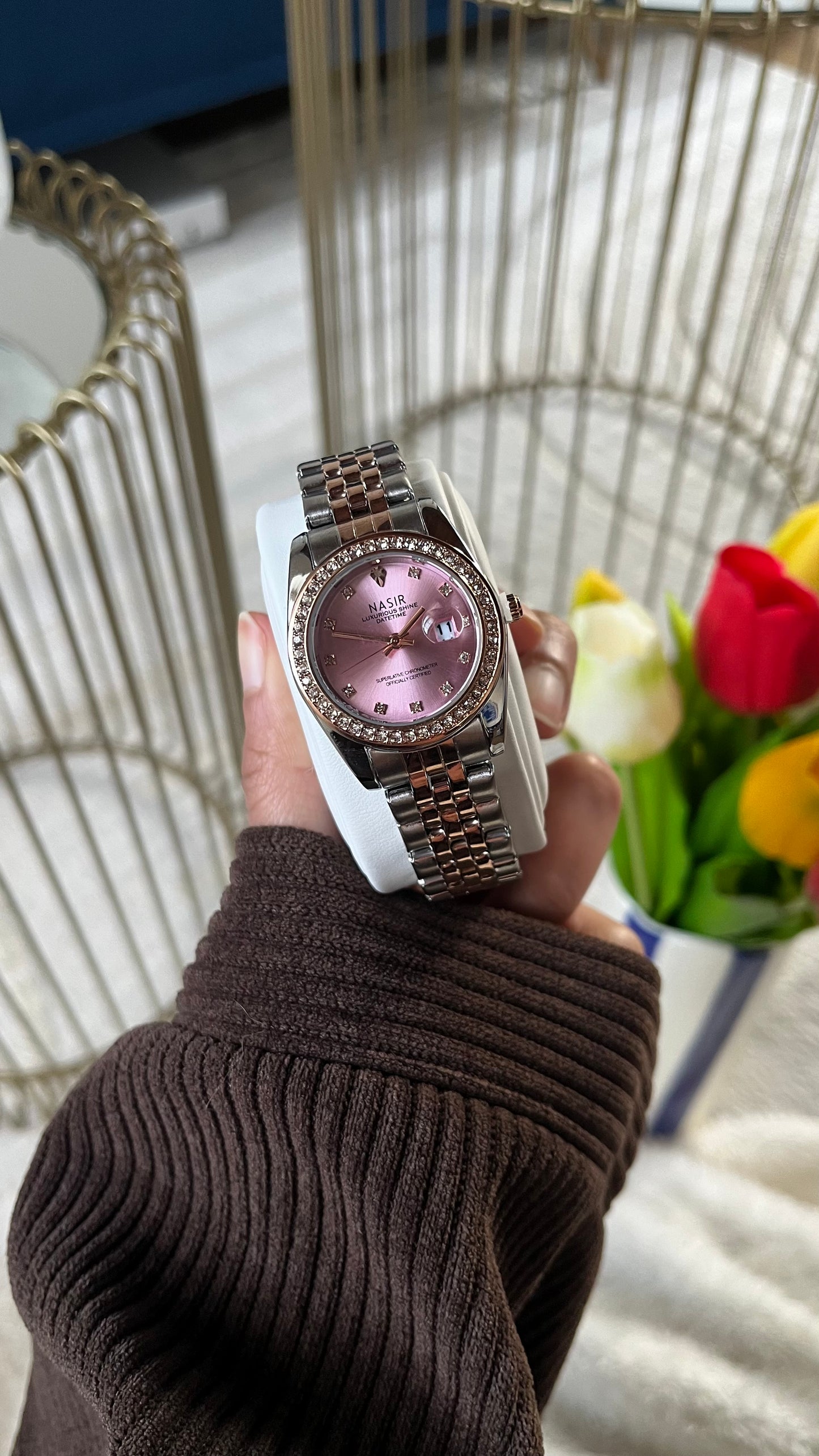 Montre "SARAH" · Fond Rose 🎀 (édition limitée)