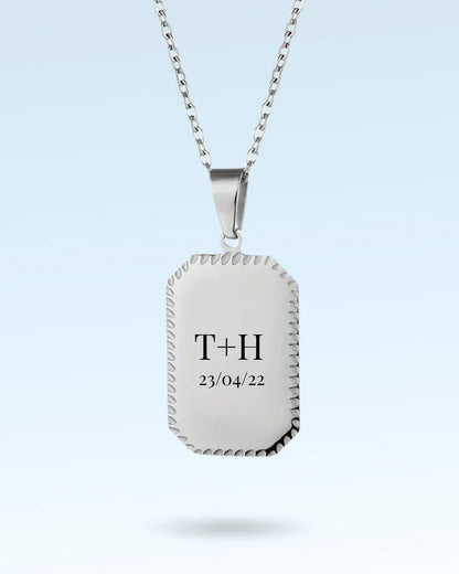 Collier "MOTS DOUX" personnalisé avec texte gravé - Bleu Saphir