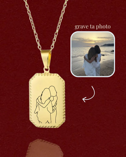 Collier "COUP DE FOUDRE" gravé à partir d'une photo - Bleu Saphir