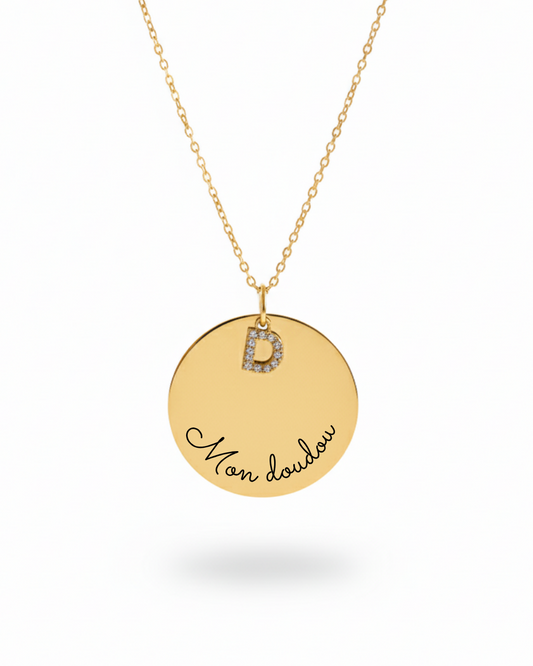 Collier "AMOUR" personnalisé avec lettre initiale et texte gravé