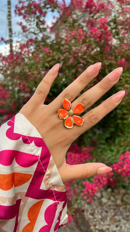 Bague "ROSY" · Rouge/orangé - Bleu Saphir