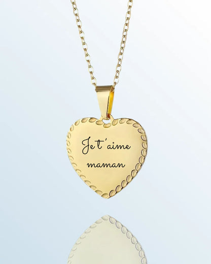 Collier "COEUR À COEUR" personnalisé avec texte gravé - Bleu Saphir