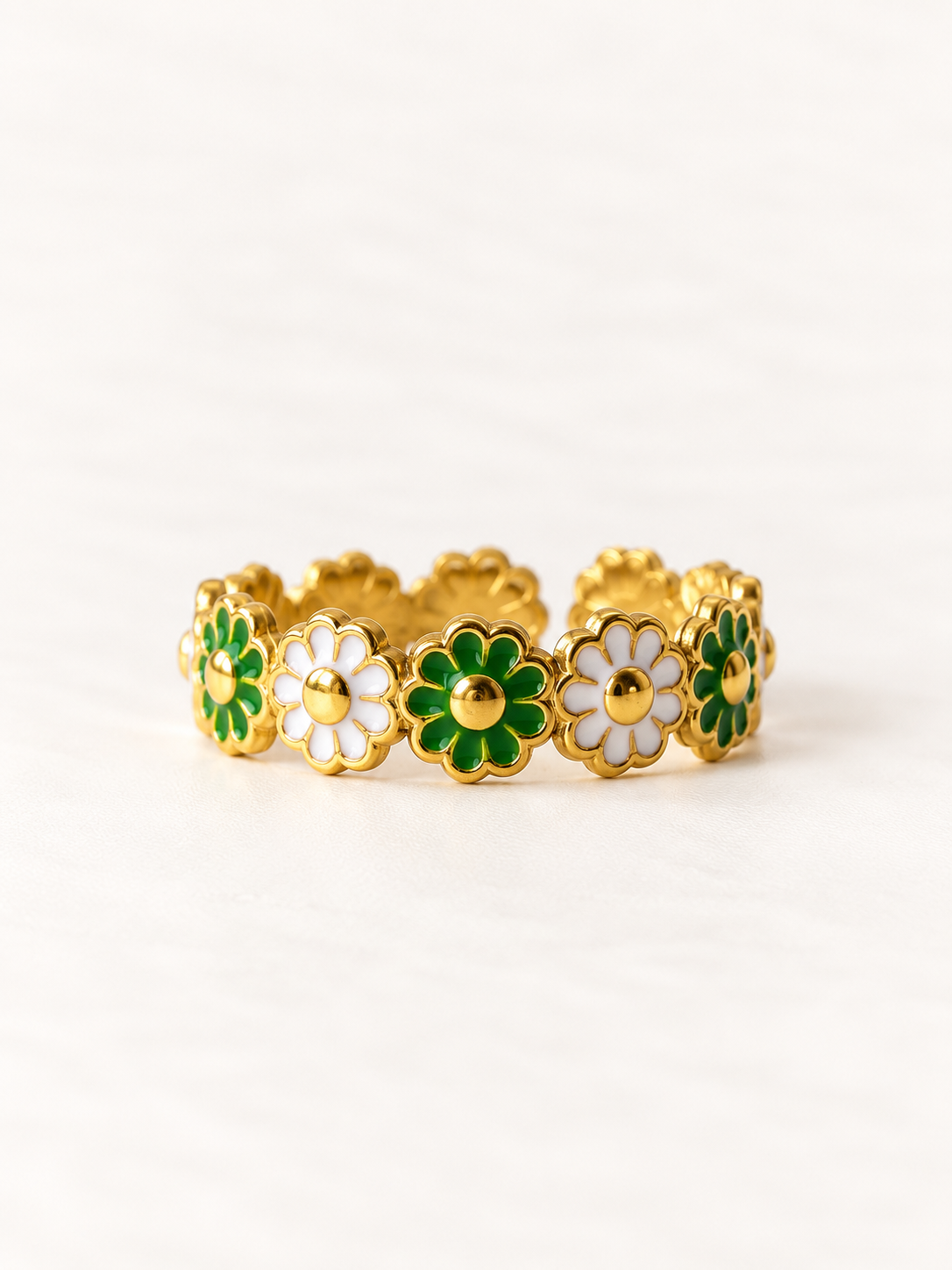 Bague "MARGUERITE" · Blanche et verte