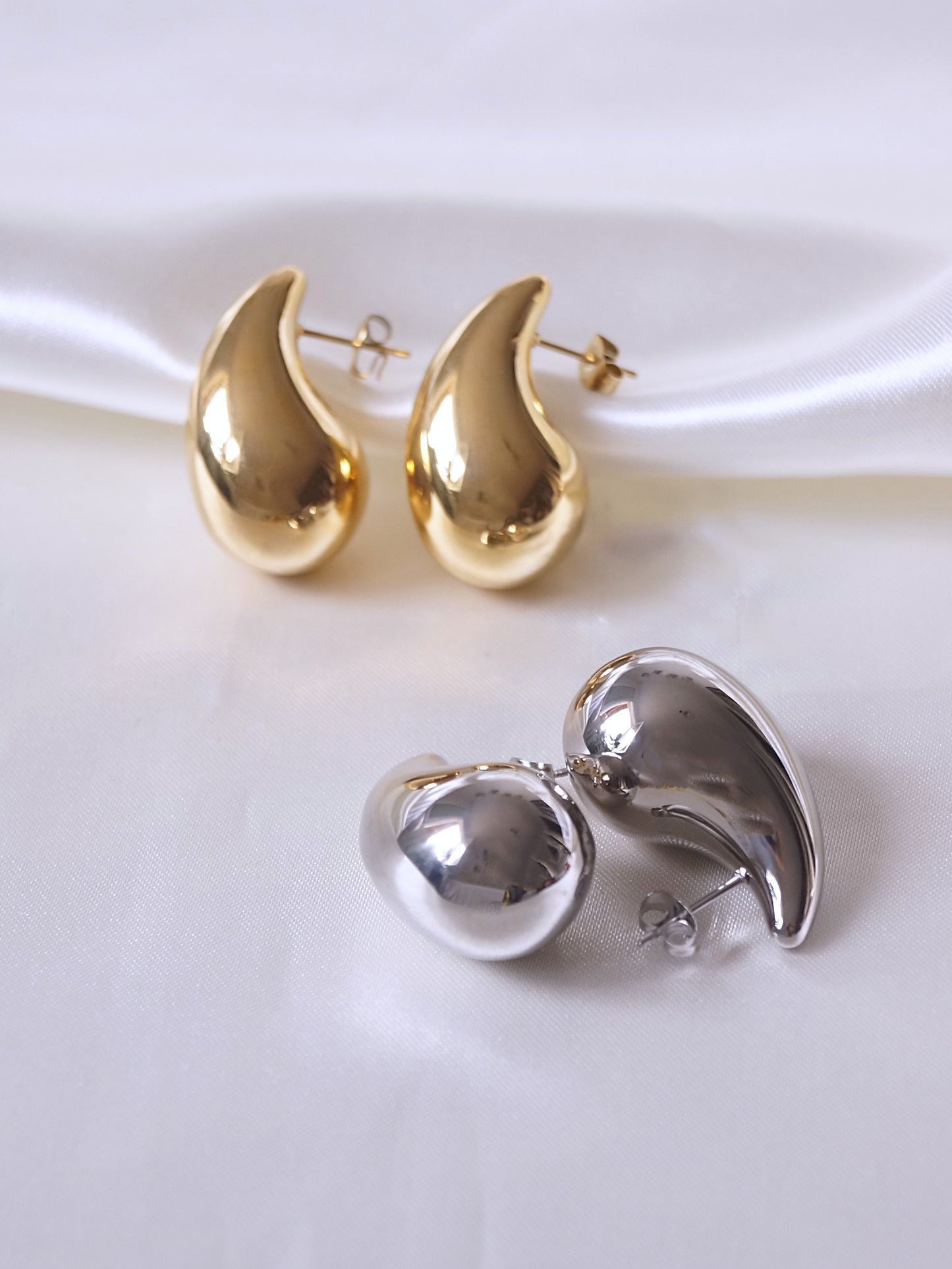 Boucles d'oreilles LATTE pendantes goutte acier inoxydable style minimaliste