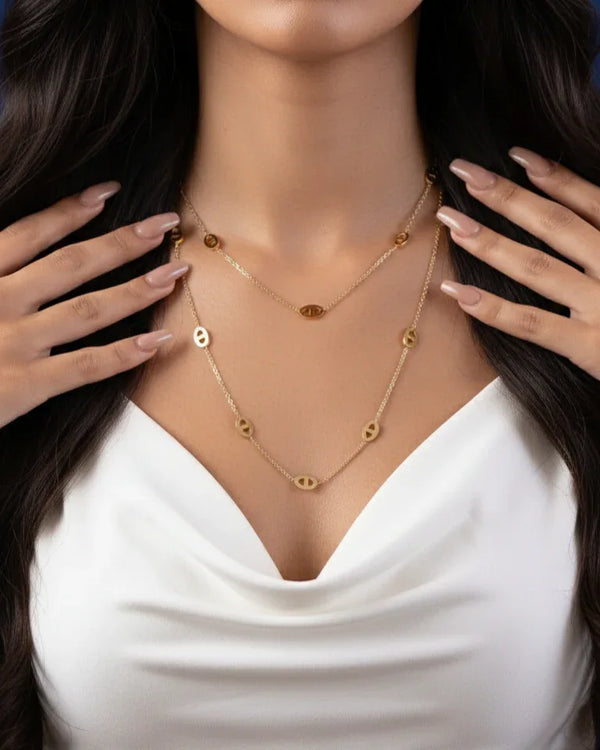 Collier sautoir "CLARA" · Doré - Bleu Saphir