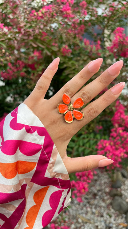 Bague "ROSY" · Rouge/orangé - Bleu Saphir