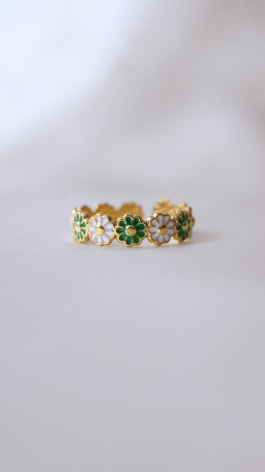 Bague "MARGUERITE" · Blanche et verte