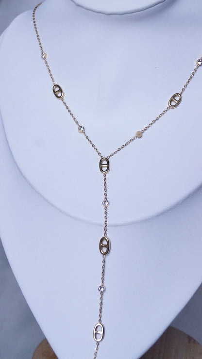 Collier "CAROLINA"- Collier Y acier – maillons ovales - Bleu Saphir