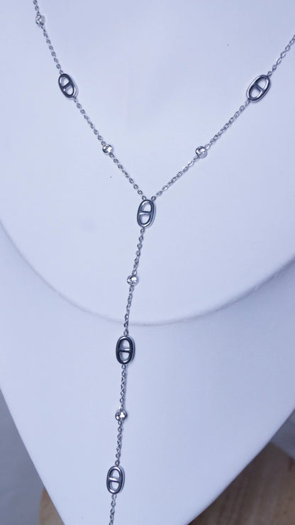 Collier "CAROLINA"- Collier Y acier – maillons ovales - Bleu Saphir