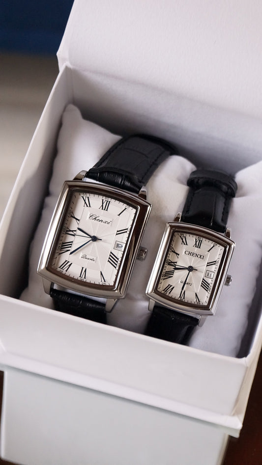 Coffret montres unisexe cuir argenté SIGNATURE