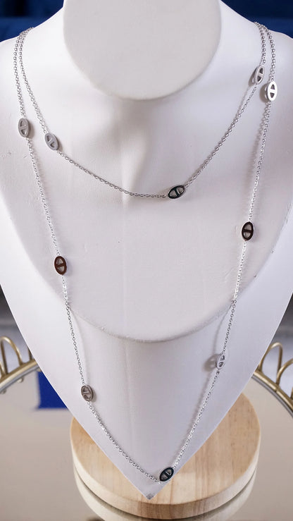 Collier sautoir "CLARA" · Argenté - Bleu Saphir