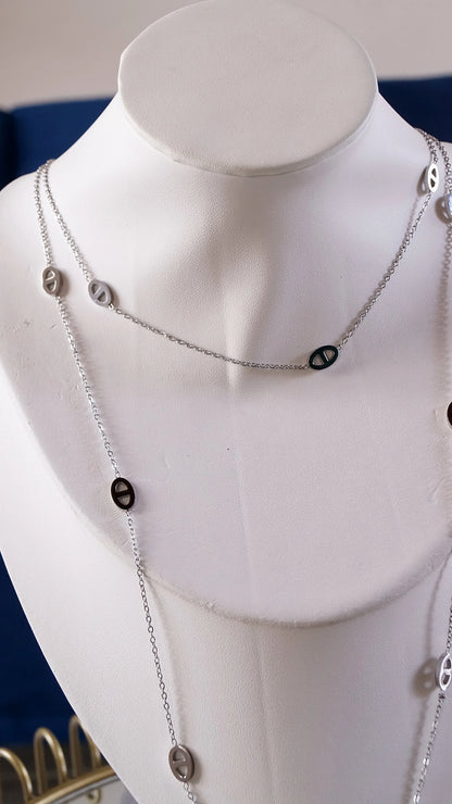 Collier sautoir "CLARA" · Argenté - Bleu Saphir