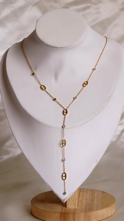 Collier "CAROLINA"- Collier Y acier – maillons ovales - Bleu Saphir