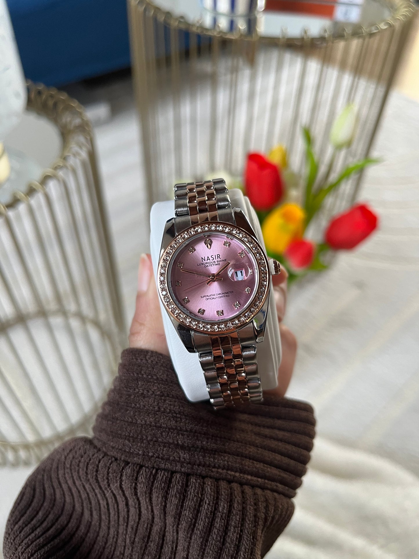 Montre "SARAH" · Fond Rose 🎀 (édition limitée)