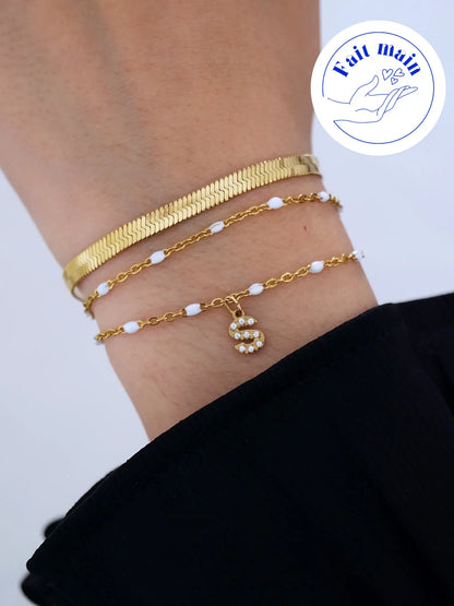 DUO · Bracelet personnalisé initiales strass - Bleu Saphir