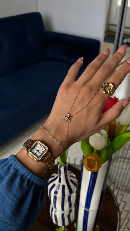 Chaine de main "LUNA" · Dorée - Bleu Saphir