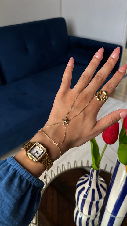 Chaine de main "LUNA" · Dorée - Bleu Saphir