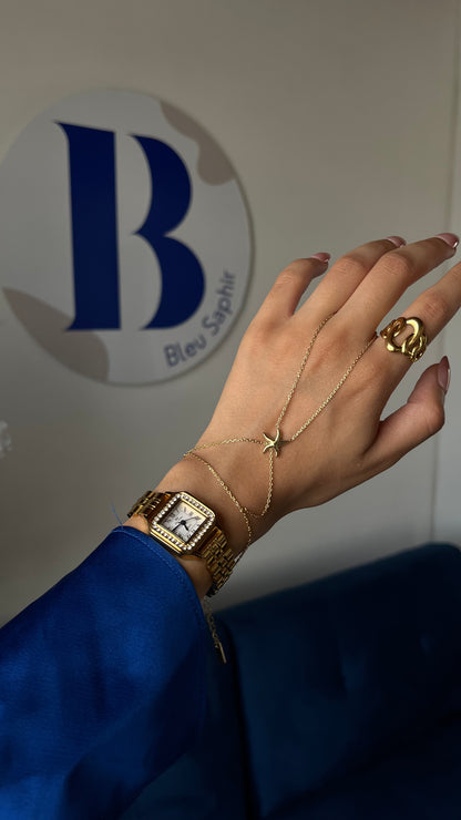 Chaine de main "LUNA" · Dorée - Bleu Saphir