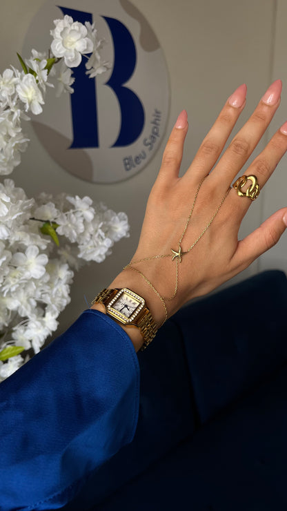 Chaine de main "LUNA" · Dorée - Bleu Saphir