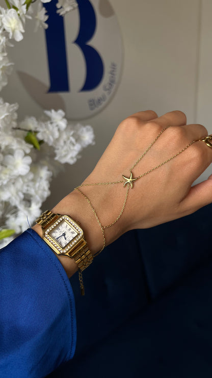 Chaine de main "LUNA" · Dorée - Bleu Saphir