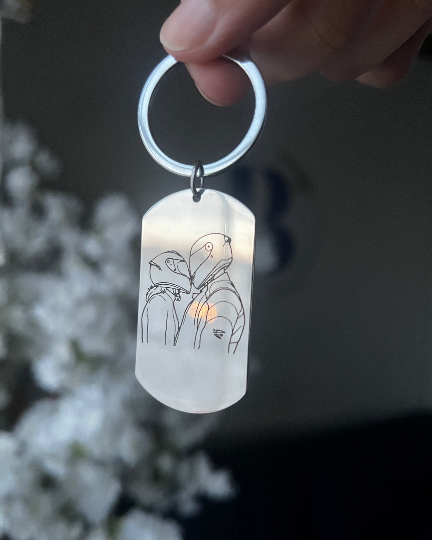 "ETERNEL" - Porte-clé rectangulaire gravé à partir d'une photo