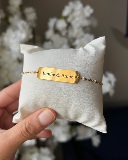 Bracelet "LEGENDE" personnalisé avec médaillon gravé - Bleu Saphir