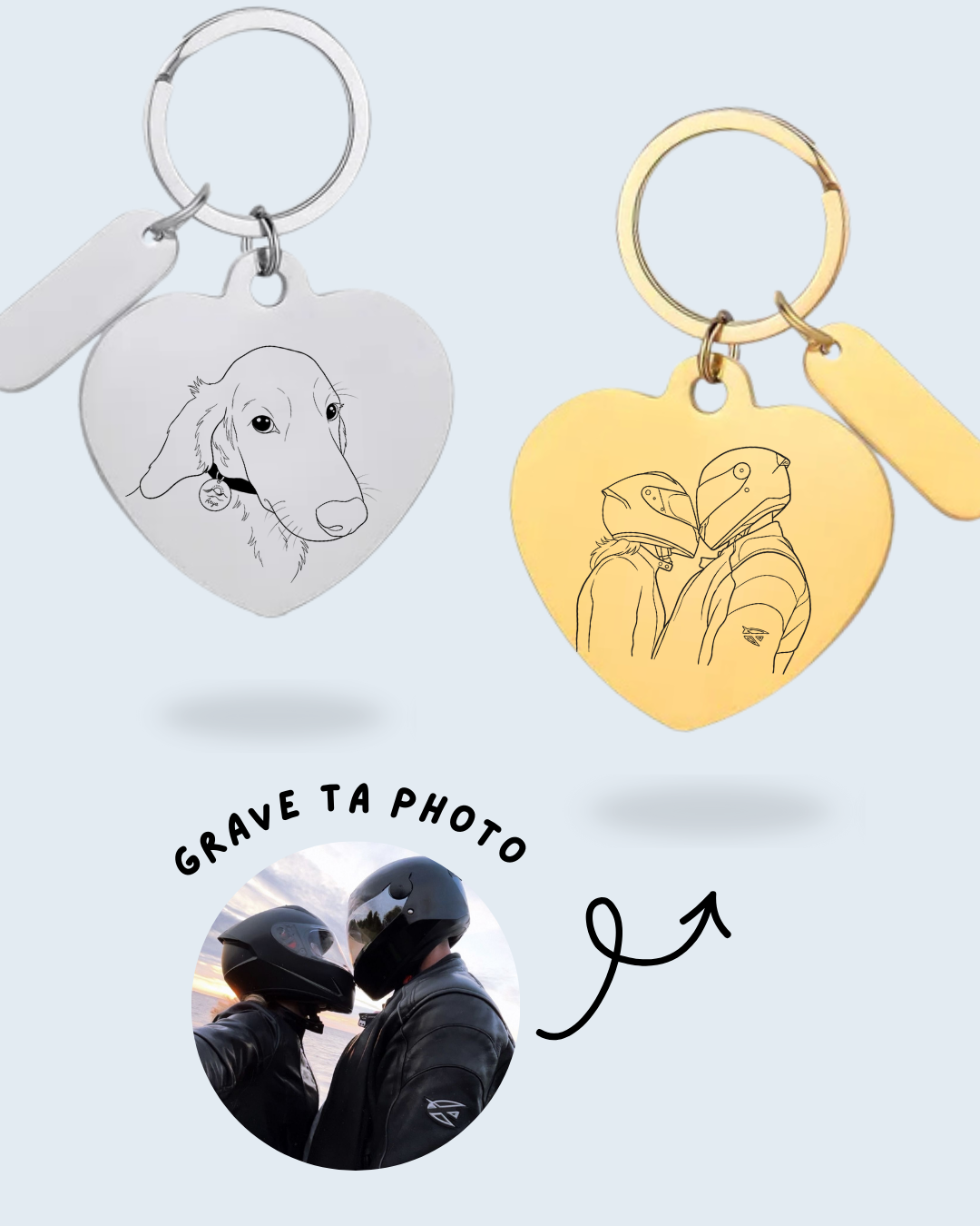 "CONFESSION" - Porte-clé coeur gravé à partir d’une photo